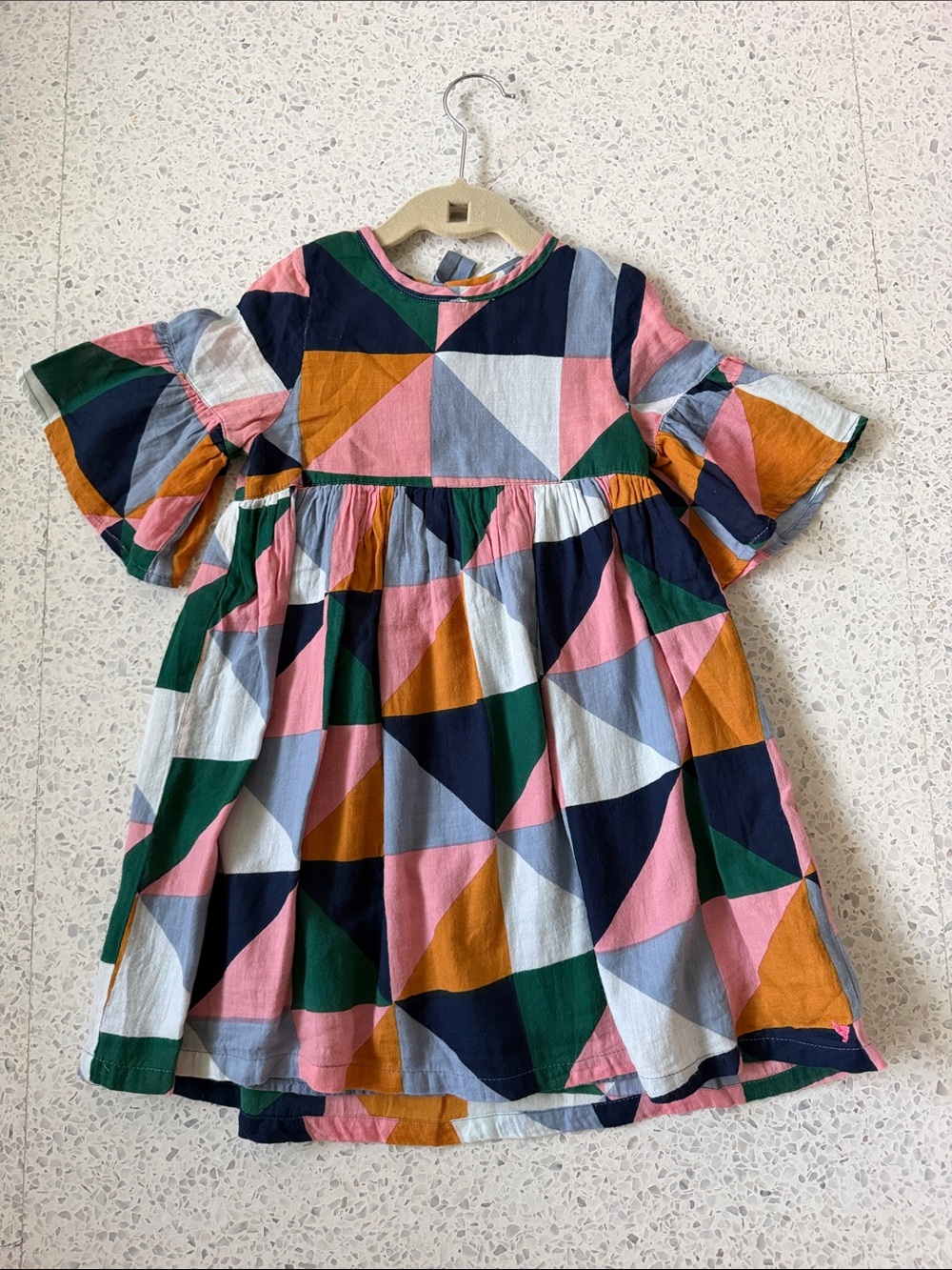 Pink Chicken Pink Multi Geometric Ruffle-Sleeve Dress - Picture 3 of 4